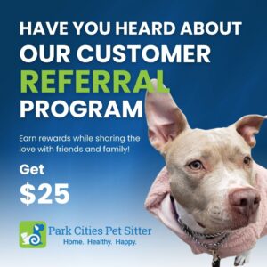 PCPSI referral program info with pitbull type dog listening