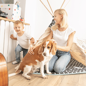 mother with dog and child in Dallas