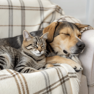 dog and cat on couch in Dallas Texas