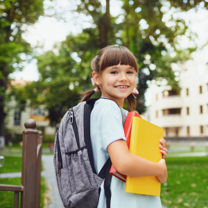child heading back to school in Dallas, Texas